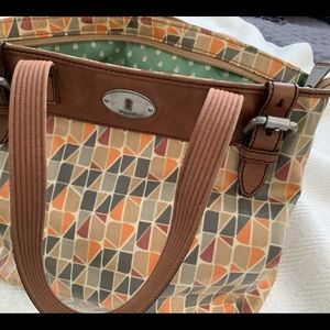 Fossil vinyl shoulder bag with turquoise lining